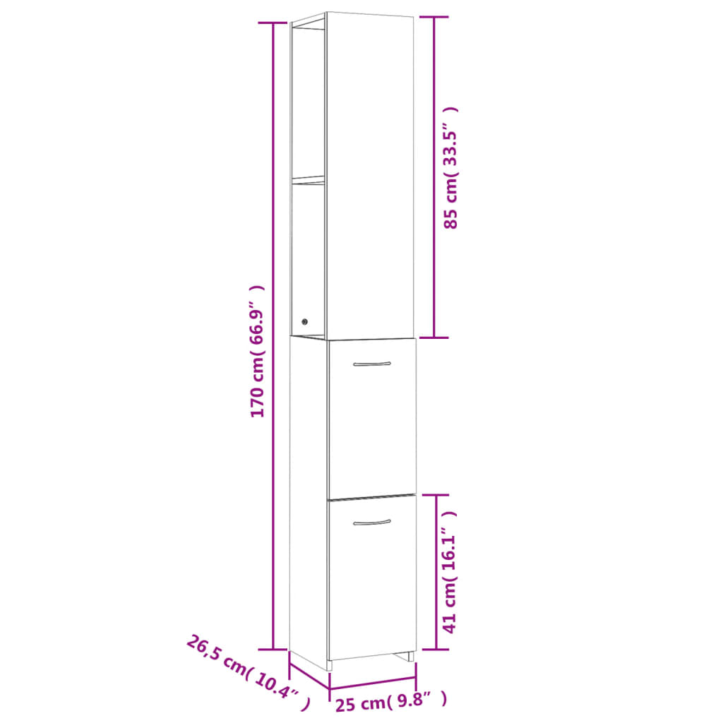 vidaXL Ντουλάπι Μπάνιου Γκρι Sonoma 25x26,5x170 εκ. Επεξεργασμένο Ξύλο