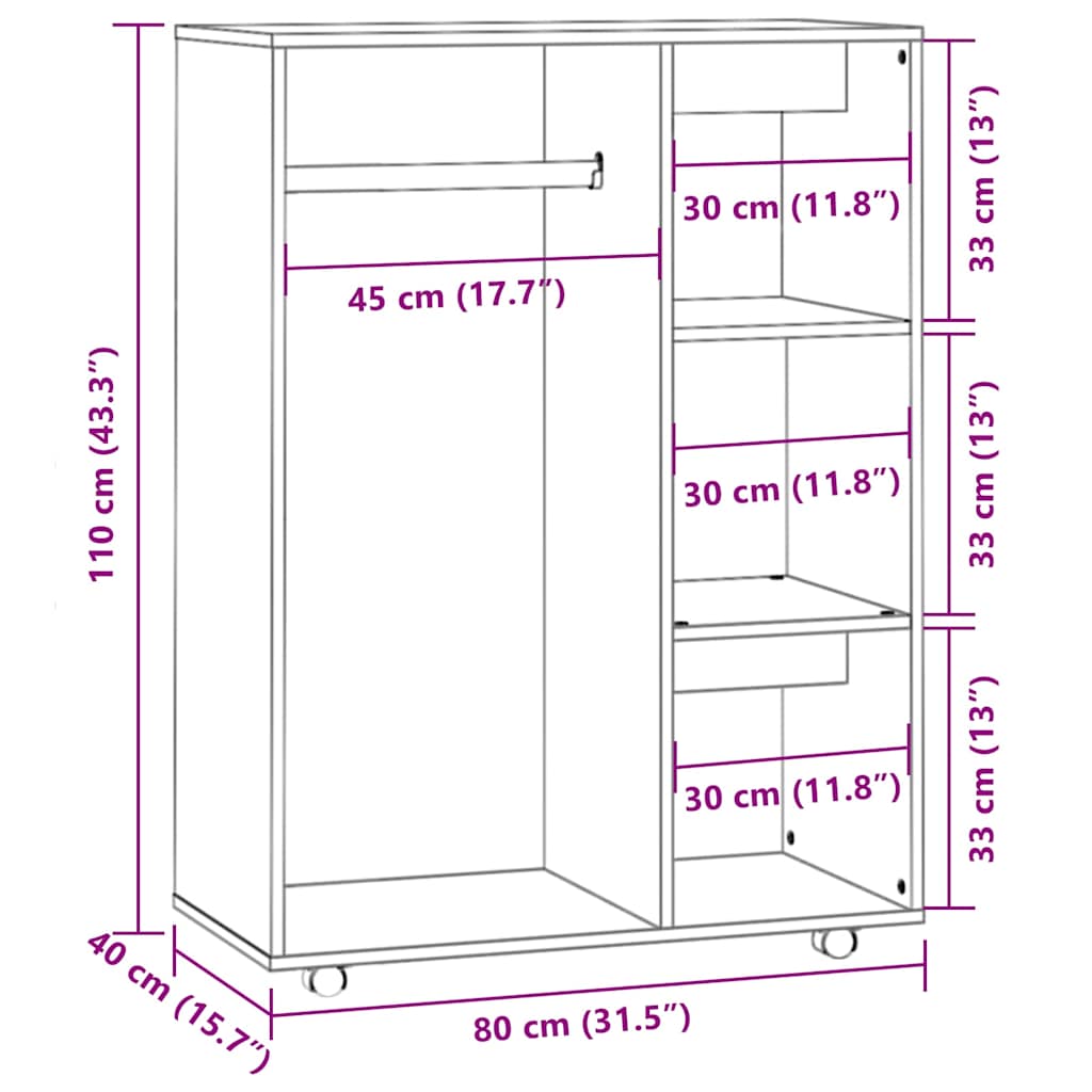 vidaXL Ντουλάπα Γκρι Sonoma 80 x 40 x 110 εκ. από Επεξεργασμένο Ξύλο