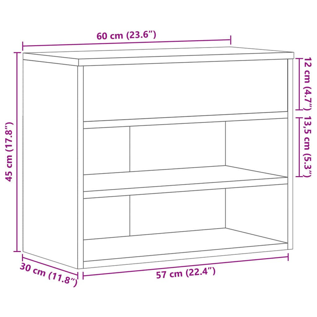 vidaXL Παπουτσοθήκη Γκρι Sonoma 60x30x45 εκ. από Επεξεργασμένο Ξύλο