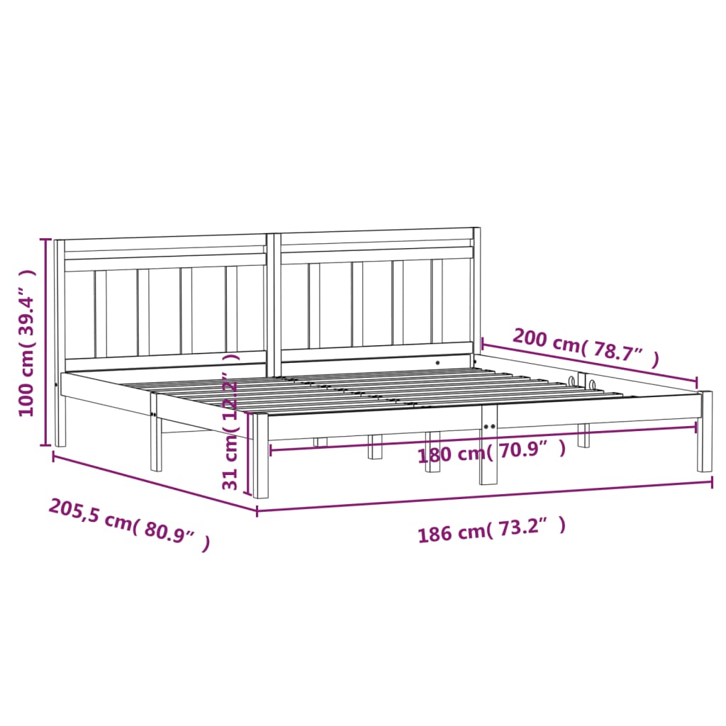 vidaXL Πλαίσιο Κρεβατιού 180 x 200 εκ. Μασίφ Ξύλο Super King Size