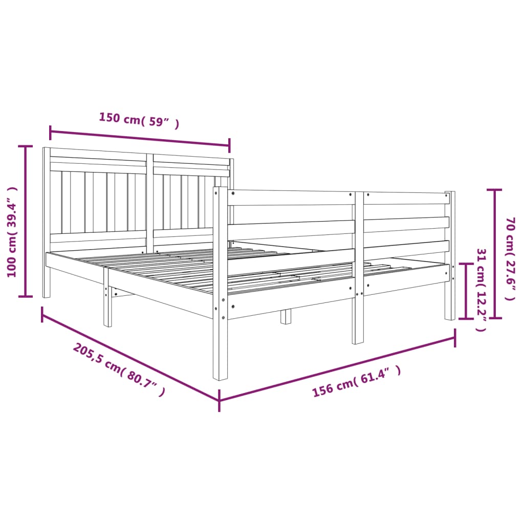 vidaXL Πλαίσιο Κρεβατιού 150 x 200 εκ. Μασίφ Ξύλο King Size