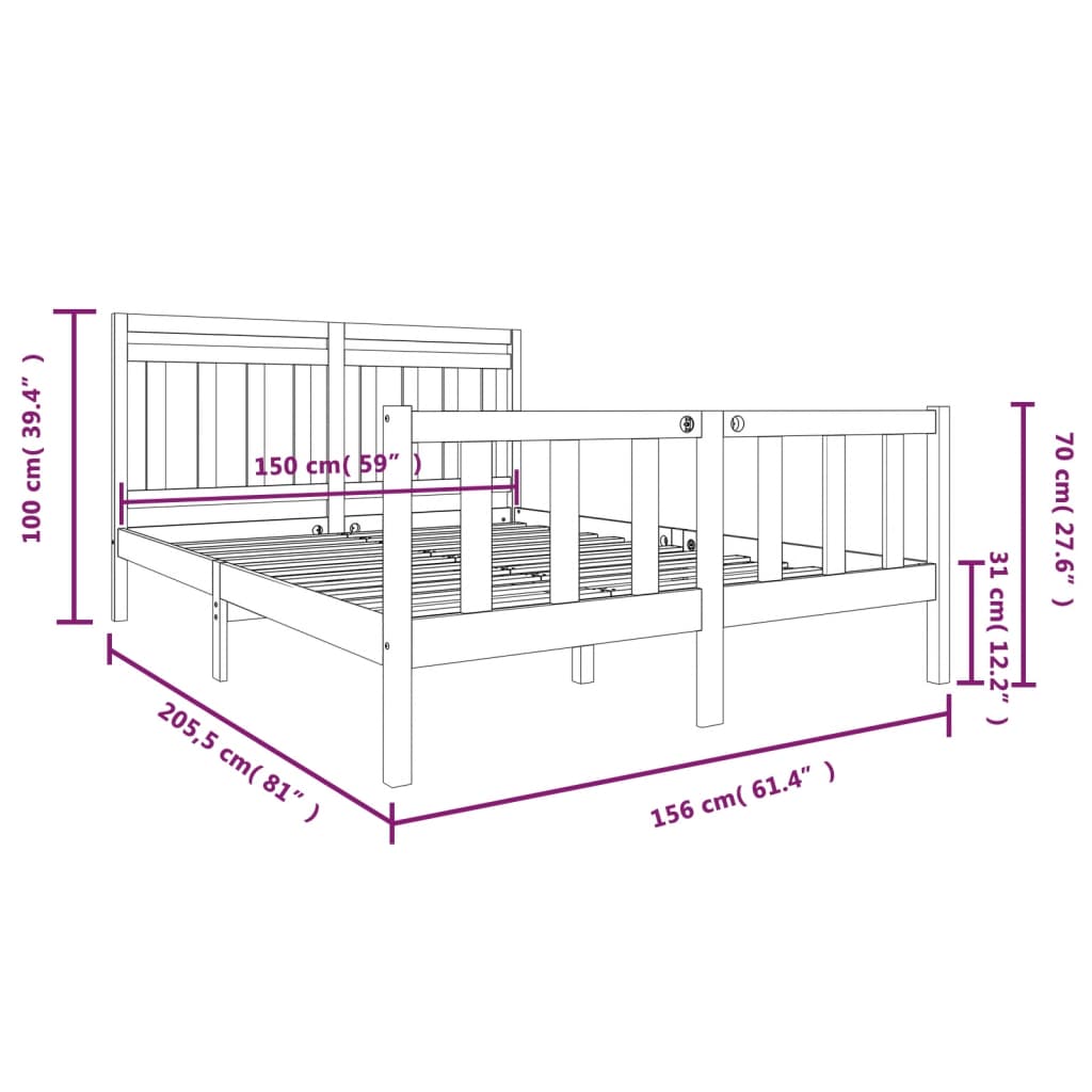 vidaXL Πλαίσιο Κρεβατιού 150 x 200 εκ. Μασίφ Ξύλο King Size
