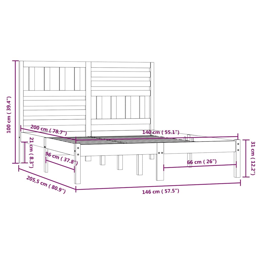 vidaXL Πλαίσιο Κρεβατιού Λευκό 140x200 εκ. από Μασίφ Ξύλο Πεύκου