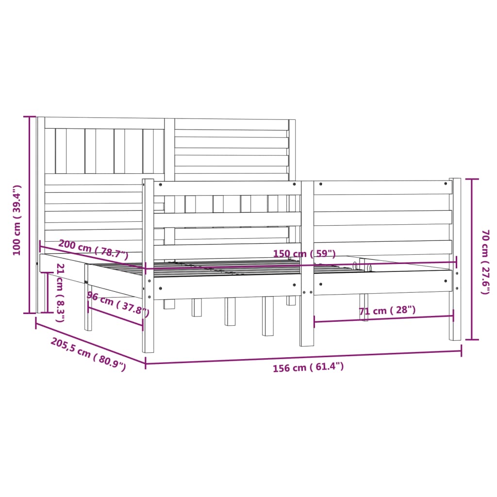 vidaXL Πλαίσιο Κρεβατιού 150 x 200 εκ. Μασίφ Ξύλο King Size