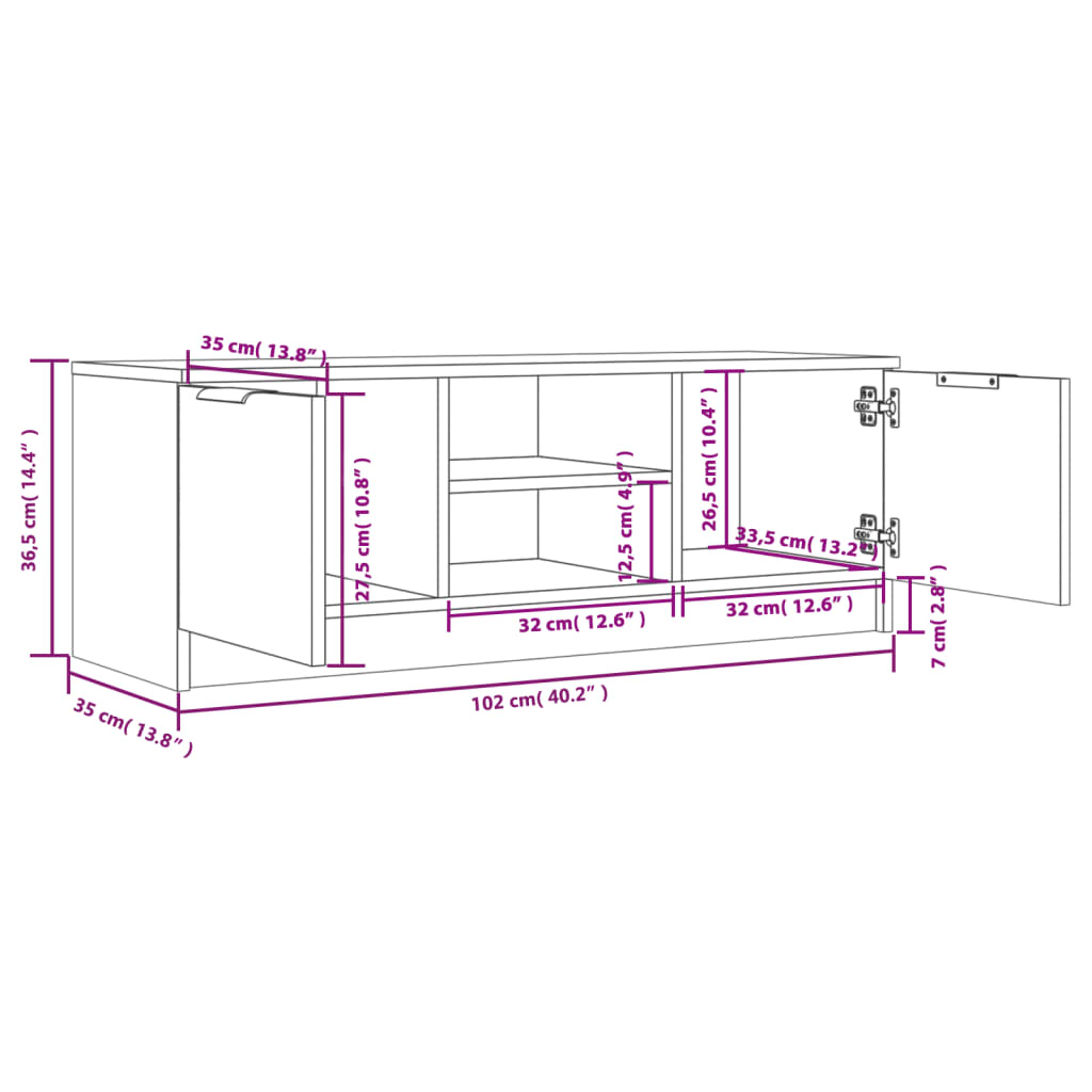 vidaXL Έπιπλο Τηλεόρασης Sonoma Δρυς 102x35x36,5εκ. Επεξεργασμένο Ξύλο