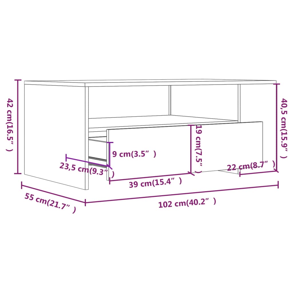 vidaXL Τραπεζάκι Σαλονιού Γκρι Sonoma 102x55x42 εκ. Επεξεργασμένο Ξύλο