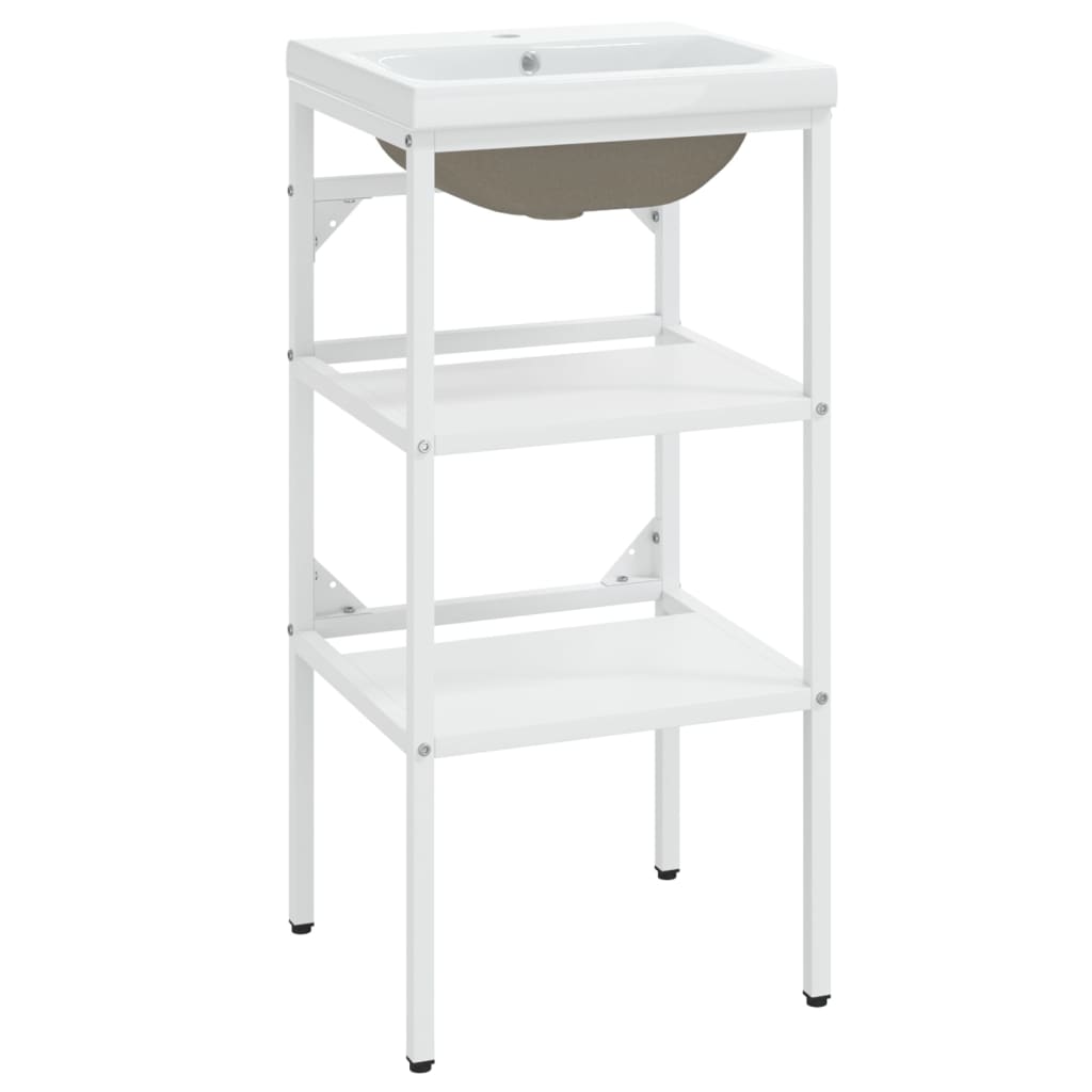 vidaXL Σκελετός Νιπτήρα Μπάνιου με Εντοιχισμένο Νιπτήρα Λευκό Σίδερο