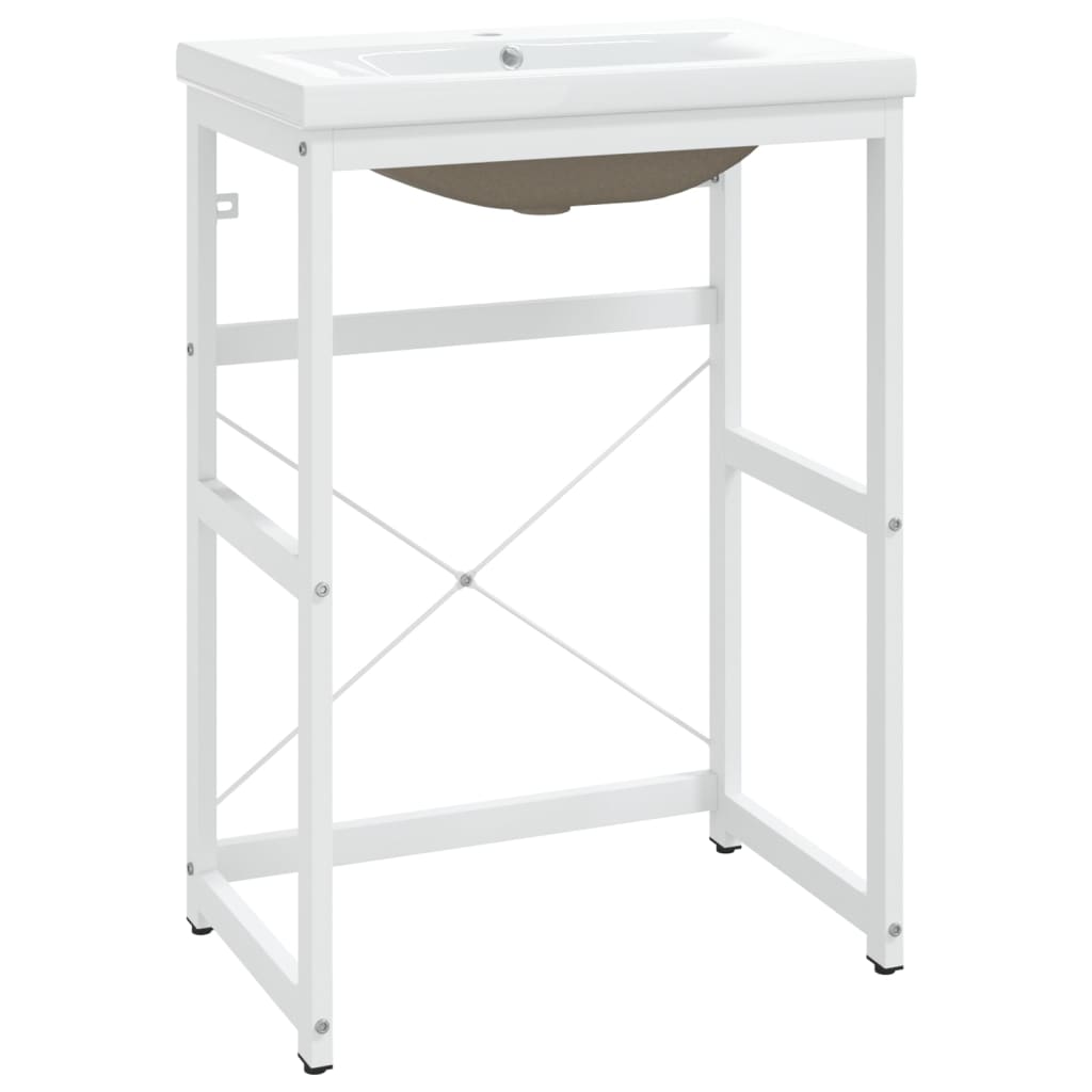 vidaXL Σκελετός Νιπτήρα Μπάνιου με Εντοιχισμένο Νιπτήρα Λευκό Σίδερο