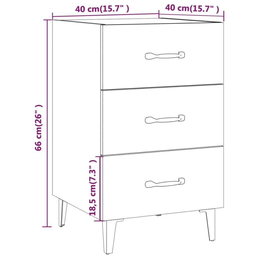 vidaXL Κομοδίνο Λευκό 40 x 40 x 66 εκ. από Επεξεργασμένο Ξύλο