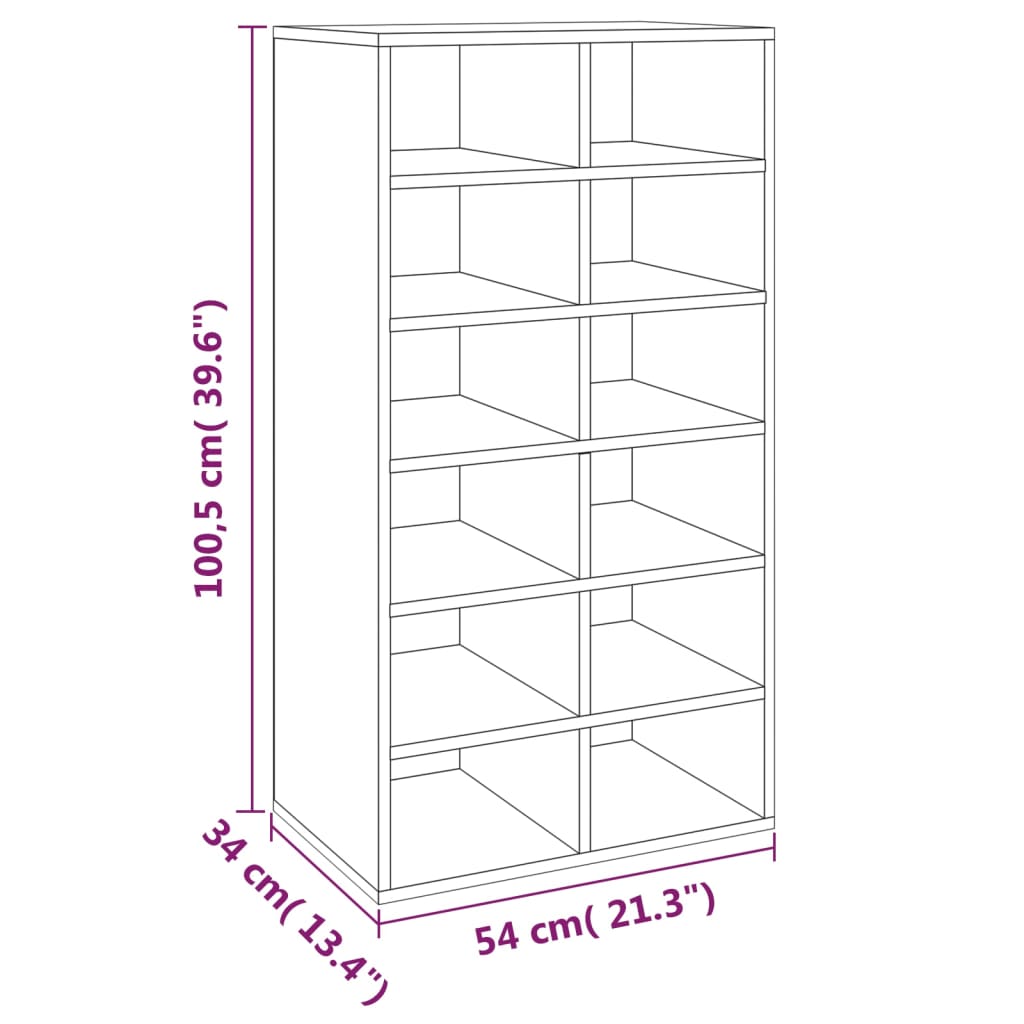 vidaXL Παπουτσοθήκη Καπνιστή Δρυς 54x34x100,5 εκ. Επεξεργασμένο Ξύλο