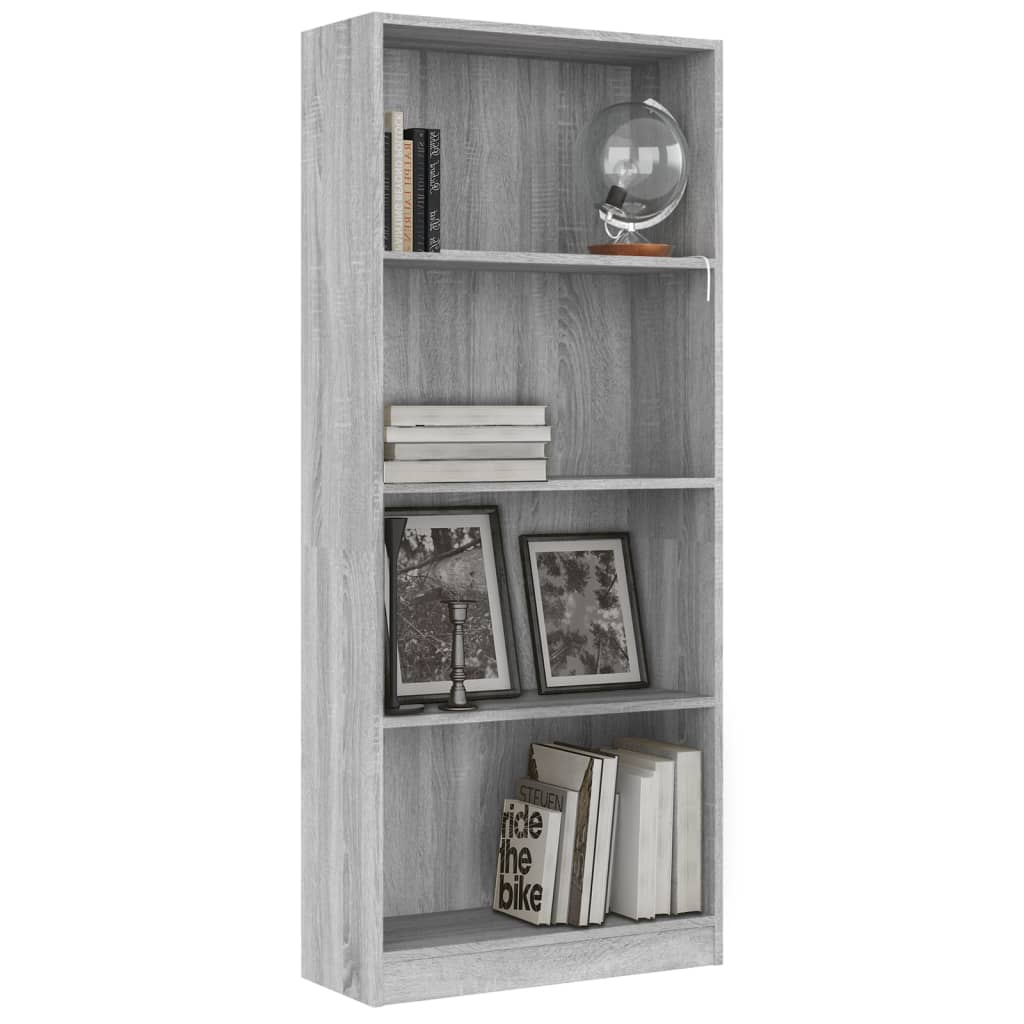 vidaXL Βιβλιοθήκη με 4 Ράφια Γκρι Sonoma 60x24x142 εκ. Επεξεργ. Ξύλο