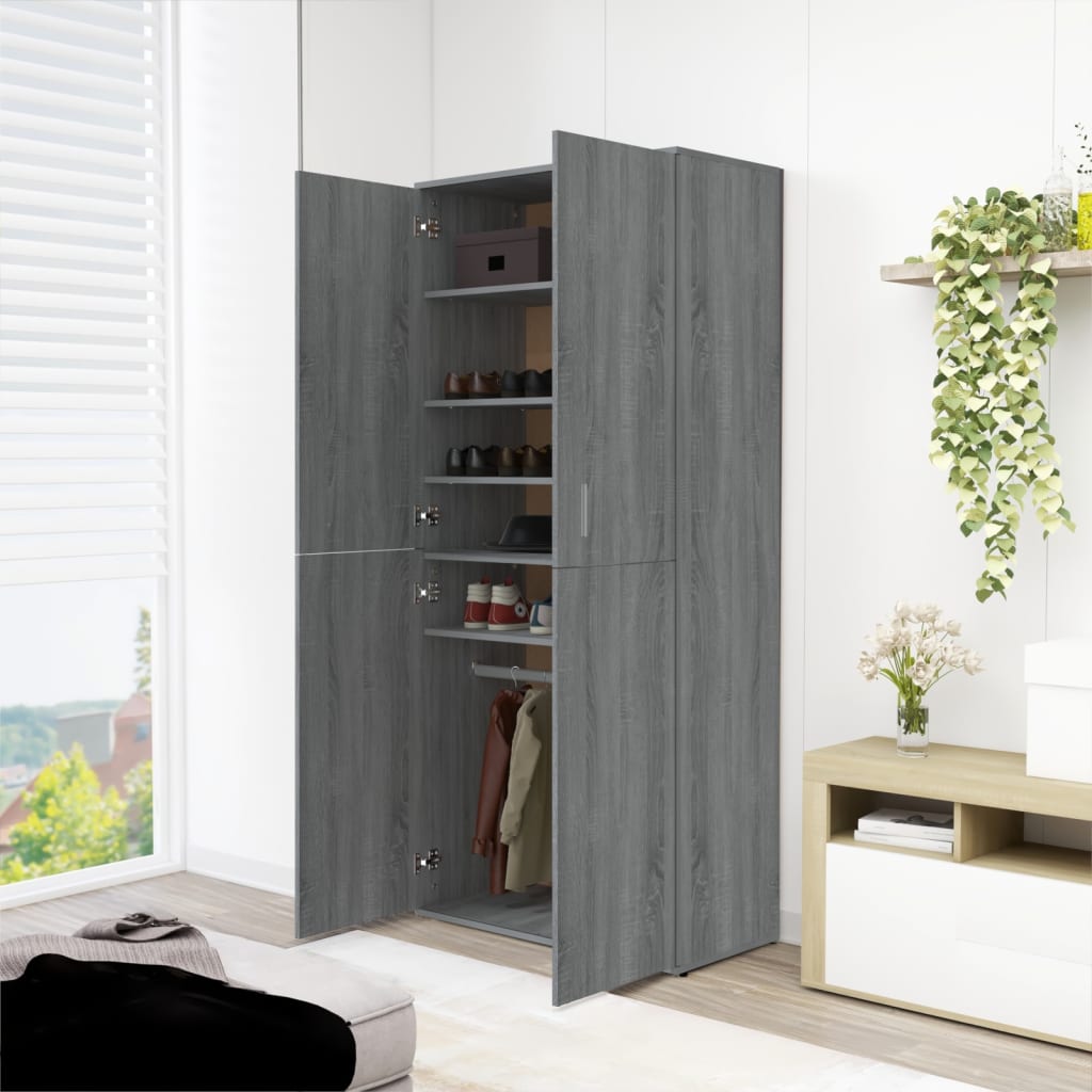 vidaXL Παπουτσοθήκη Γκρι Sonoma 80x39x178 εκ. από Επεξεργασμένο Ξύλο