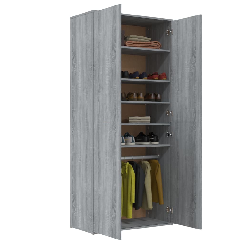 vidaXL Παπουτσοθήκη Γκρι Sonoma 80x39x178 εκ. από Επεξεργασμένο Ξύλο