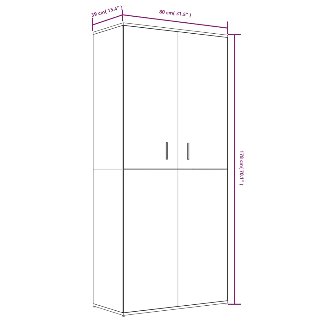 vidaXL Παπουτσοθήκη Γκρι Sonoma 80x39x178 εκ. από Επεξεργασμένο Ξύλο