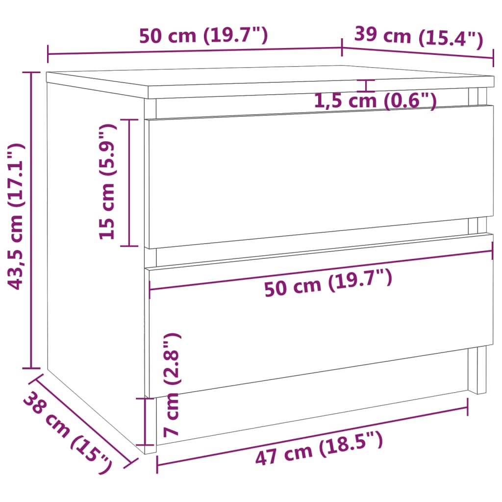 vidaXL Κομοδίνα 2 Τεμ. Γκρι Sonoma 50x39x43,5 εκ. Επεξεργασμένο Ξύλο