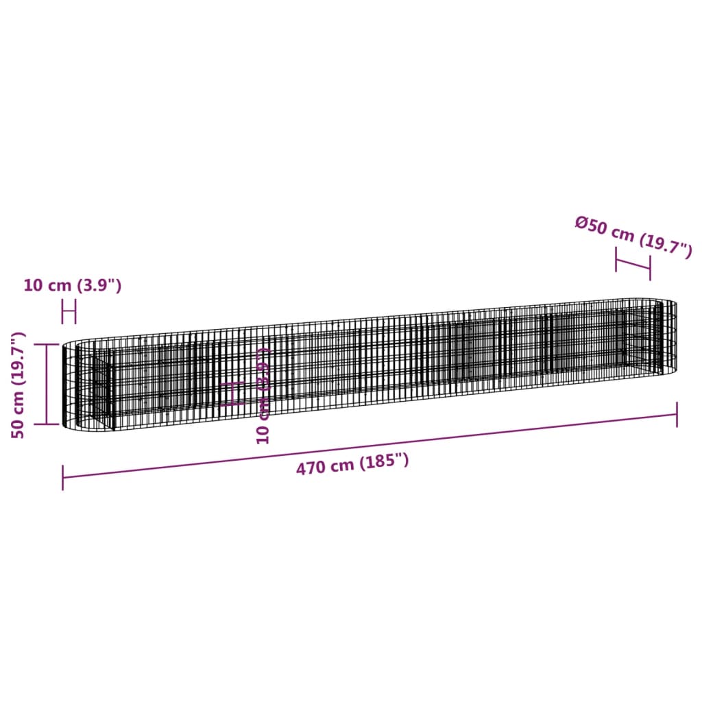 vidaXL Συρματοκιβώτιο-Γλάστρα Υπερυψωμένη 470x50x50 εκ. Γαλβαν. Ατσάλι