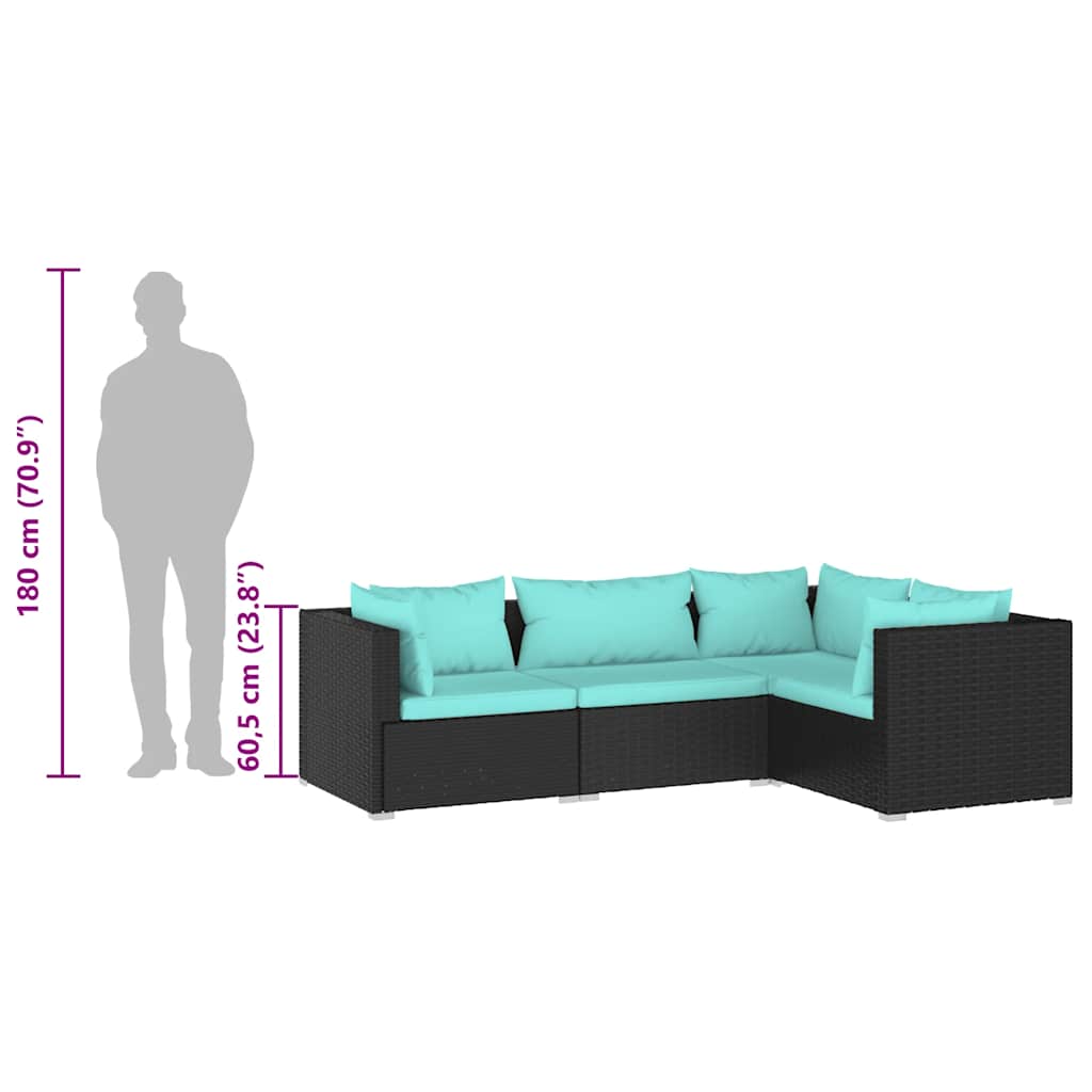 vidaXL Σαλόνι Κήπου Σετ 4 Τεμαχίων Μαύρο Συνθετικό Ρατάν με Μαξιλάρια