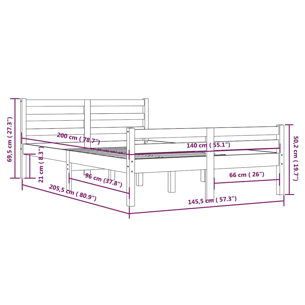 vidaXL Πλαίσιο Κρεβατιού Γκρι 140 x 200 εκ. από Μασίφ Ξύλο