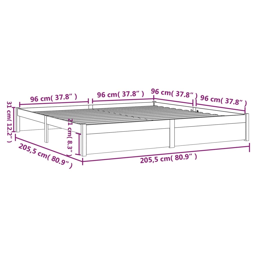 vidaXL Πλαίσιο Κρεβατιού 200 x 200 εκ. από Μασίφ Ξύλο