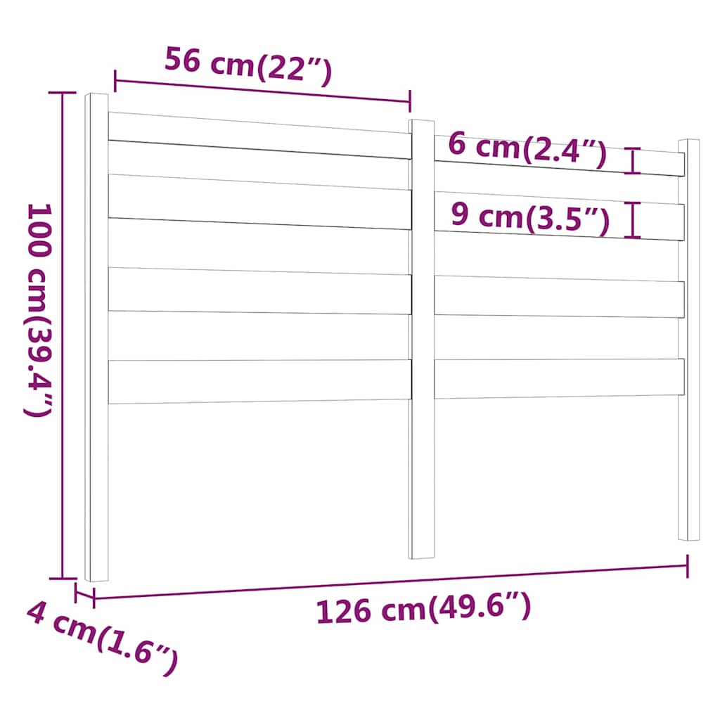vidaXL Κεφαλάρι Κρεβατιού Γκρι 126 x 4 x 100 εκ. από Μασίφ Ξύλο Πεύκου