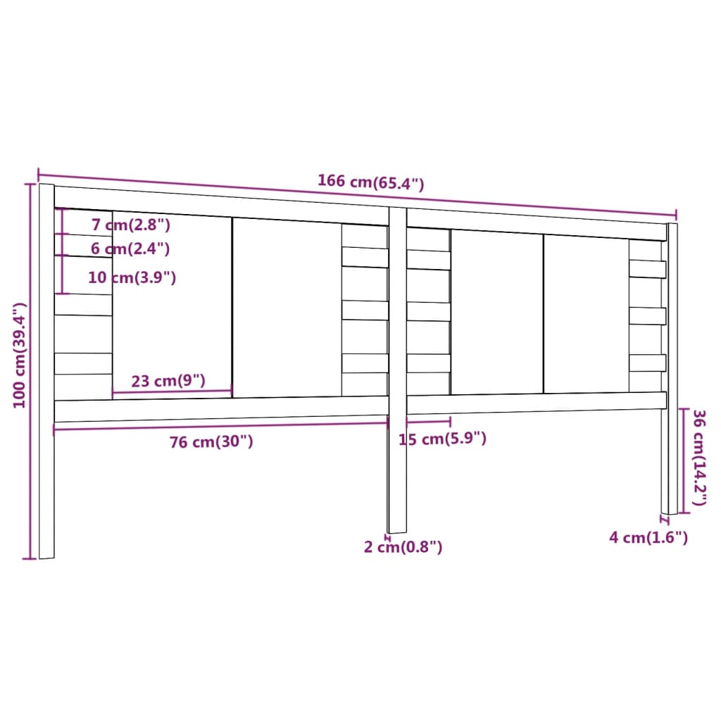 vidaXL Κεφαλάρι Κρεβατιού Μαύρο 166 x 4 x 100 εκ. Μασίφ Ξύλο Πεύκου