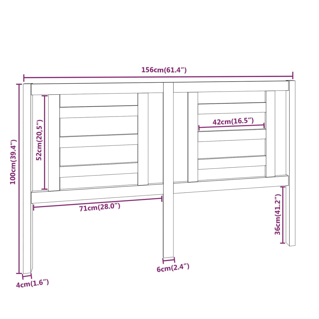 vidaXL Κεφαλάρι Κρεβατιού Μελί 156 x 4 x 100 εκ. από Μασίφ Ξύλο Πεύκου