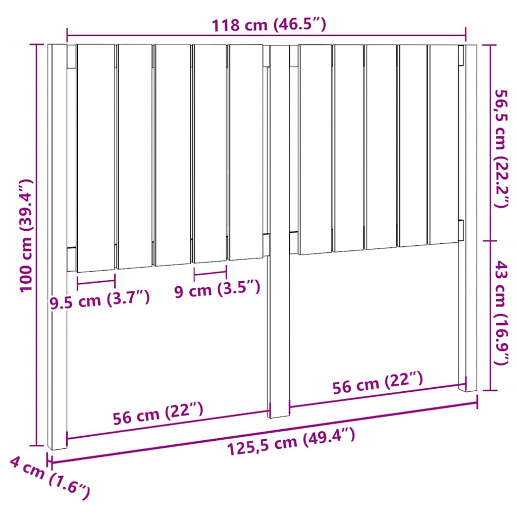 vidaXL Κεφαλάρι Κρεβατιού Γκρι 125,5 x 4 x 100 εκ. Μασίφ Ξύλο Πεύκου