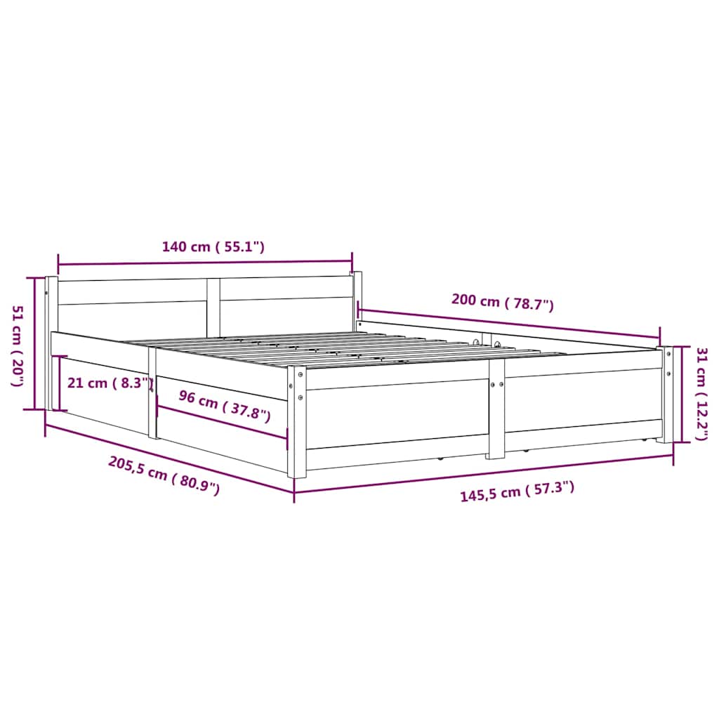 vidaXL Πλαίσιο Κρεβατιού με Συρτάρια 140 x 200 εκ.