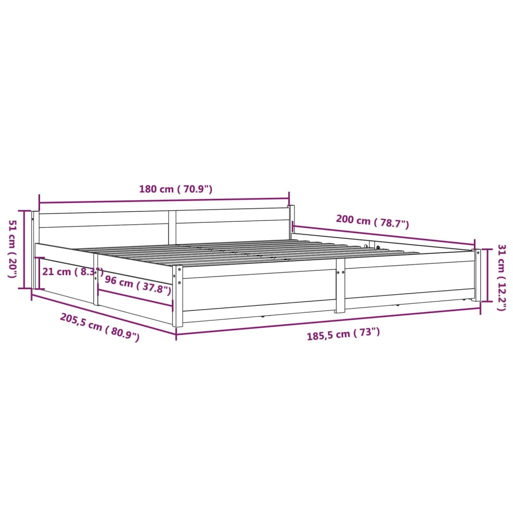 vidaXL Πλαίσιο Κρεβατιού Συρτάρια 180 x 200 εκ Super King Size