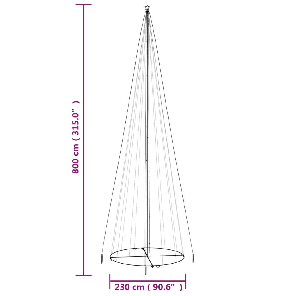 vidaXL Χριστουγεννιάτικο Δέντρο Κώνος 1134 LED Πολύχρωμο 230x800 εκ.