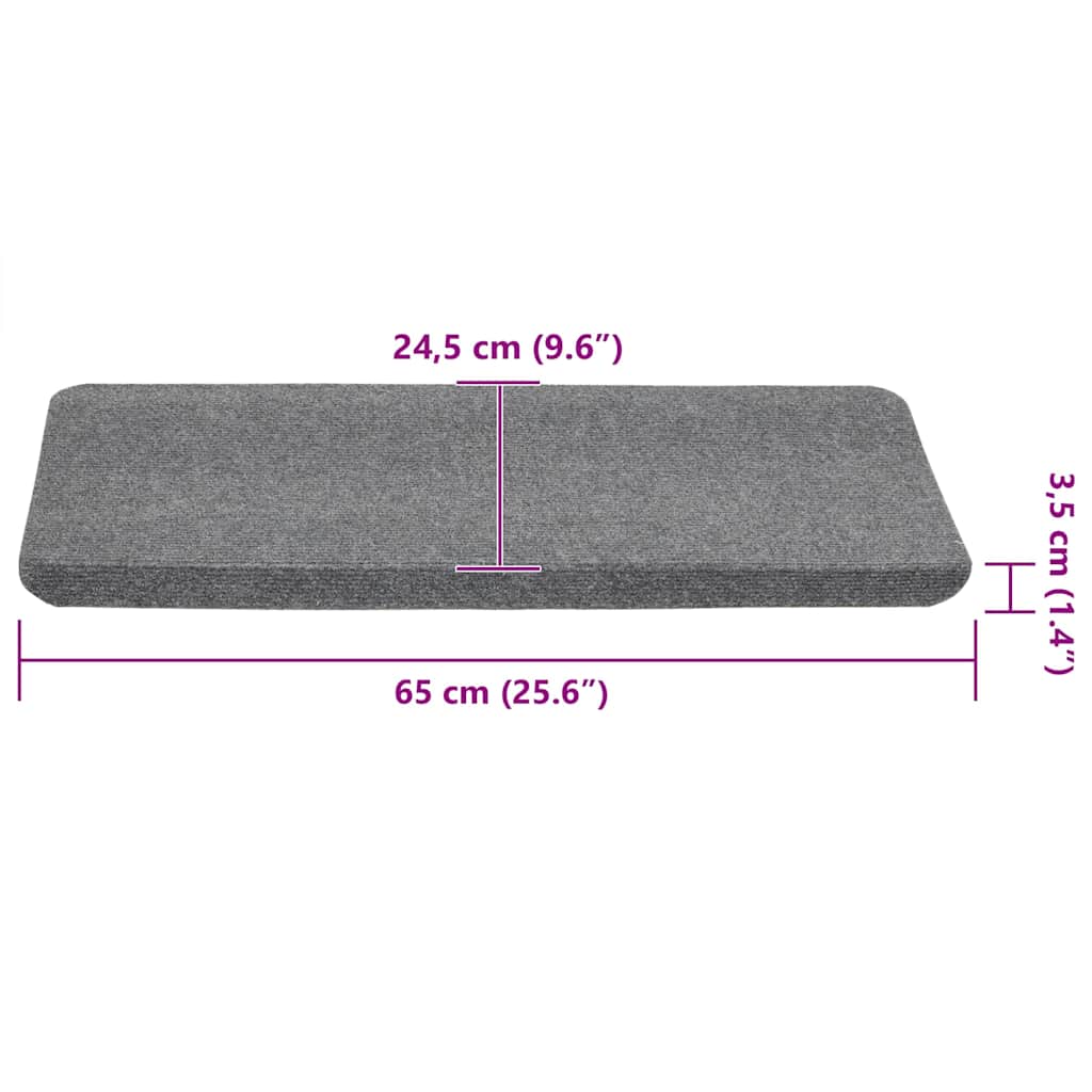 vidaXL Πατάκια Σκάλας Αυτοκόλλητα 15 τεμ. Γκρι 65x24,5x3,5 εκ.