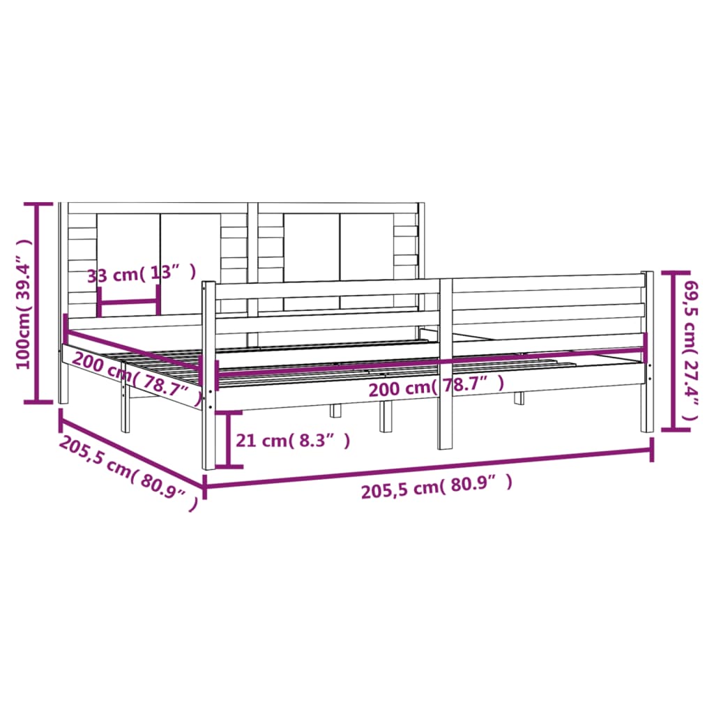 vidaXL Πλαίσιο Κρεβατιού Γκρι 200 x 200 εκ. από Μασίφ Ξύλο Πεύκου