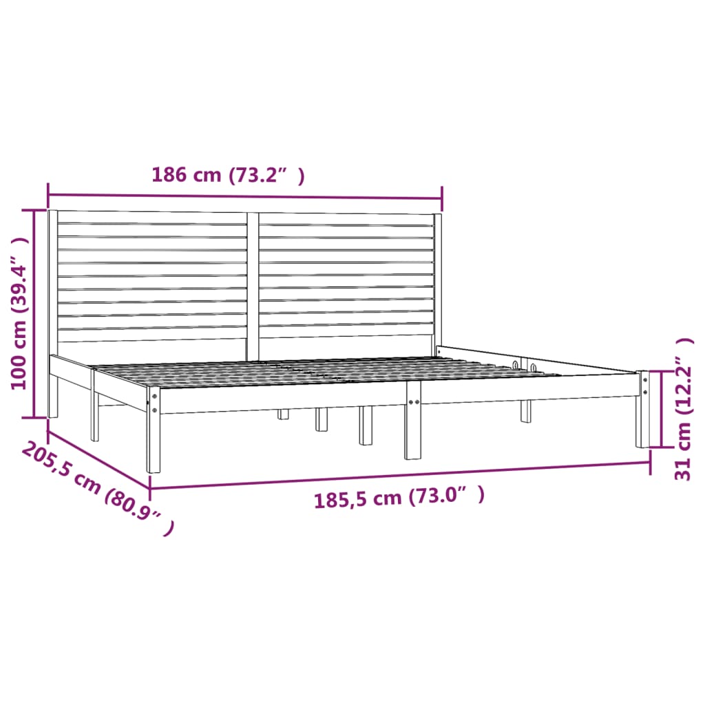 vidaXL Πλαίσιο Κρεβατιού Λευκό 180 x 200 εκ. Μασίφ Ξύλο Super King
