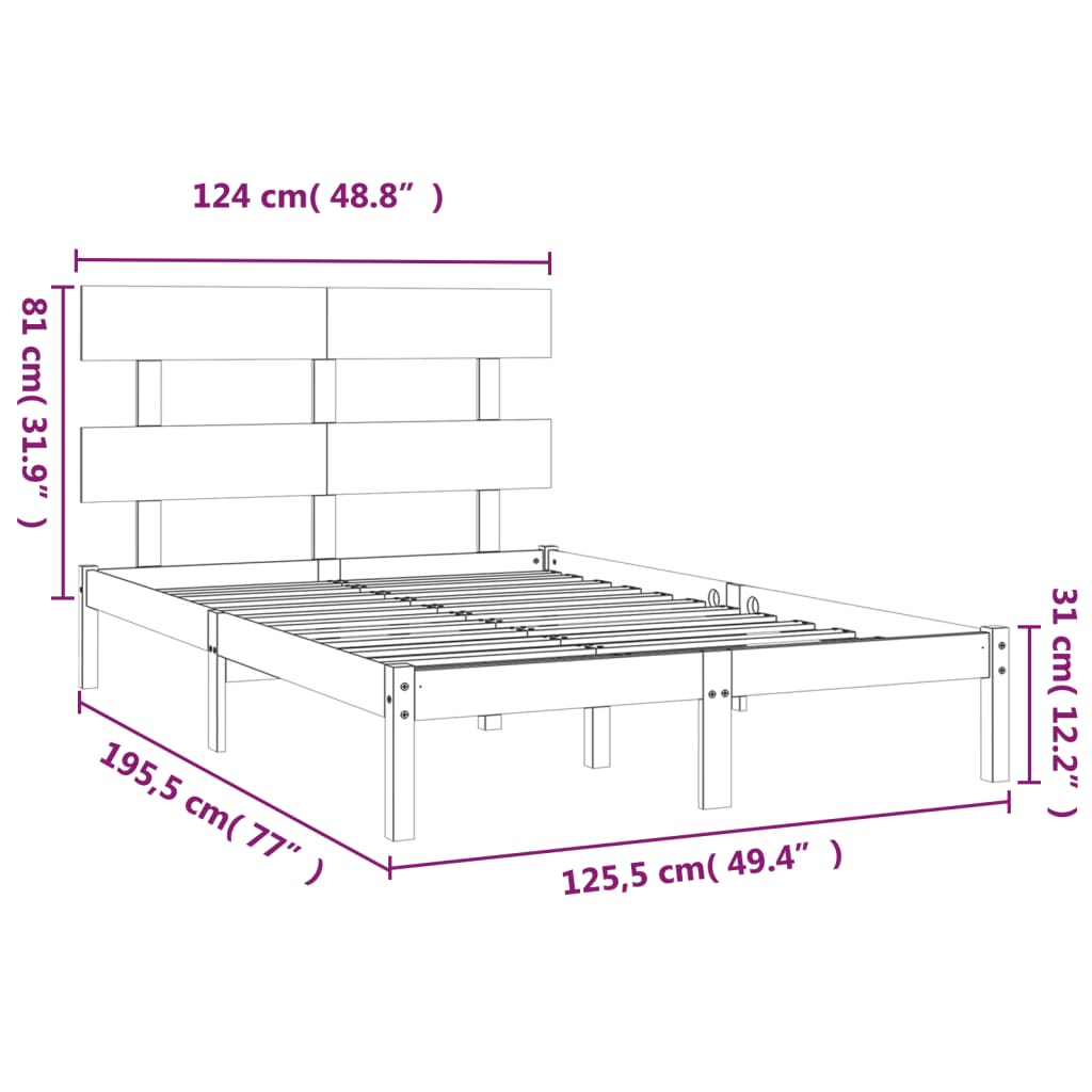 vidaXL Πλαίσιο Κρεβατιού 120 x 190 εκ. από Μασίφ Ξύλο Small Double