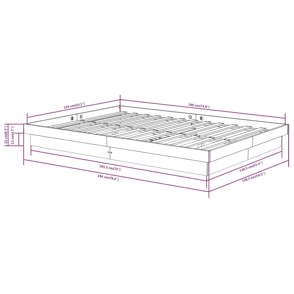 vidaXL Πλαίσιο Κρεβατιού Μελί 135 x 190 εκ Ξύλο Πεύκου Double