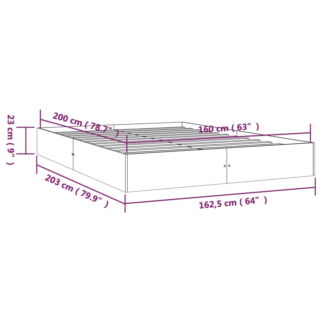 vidaXL Πλαίσιο Κρεβατιού Λευκό 160 x 200 εκ. από Μασίφ Ξύλο