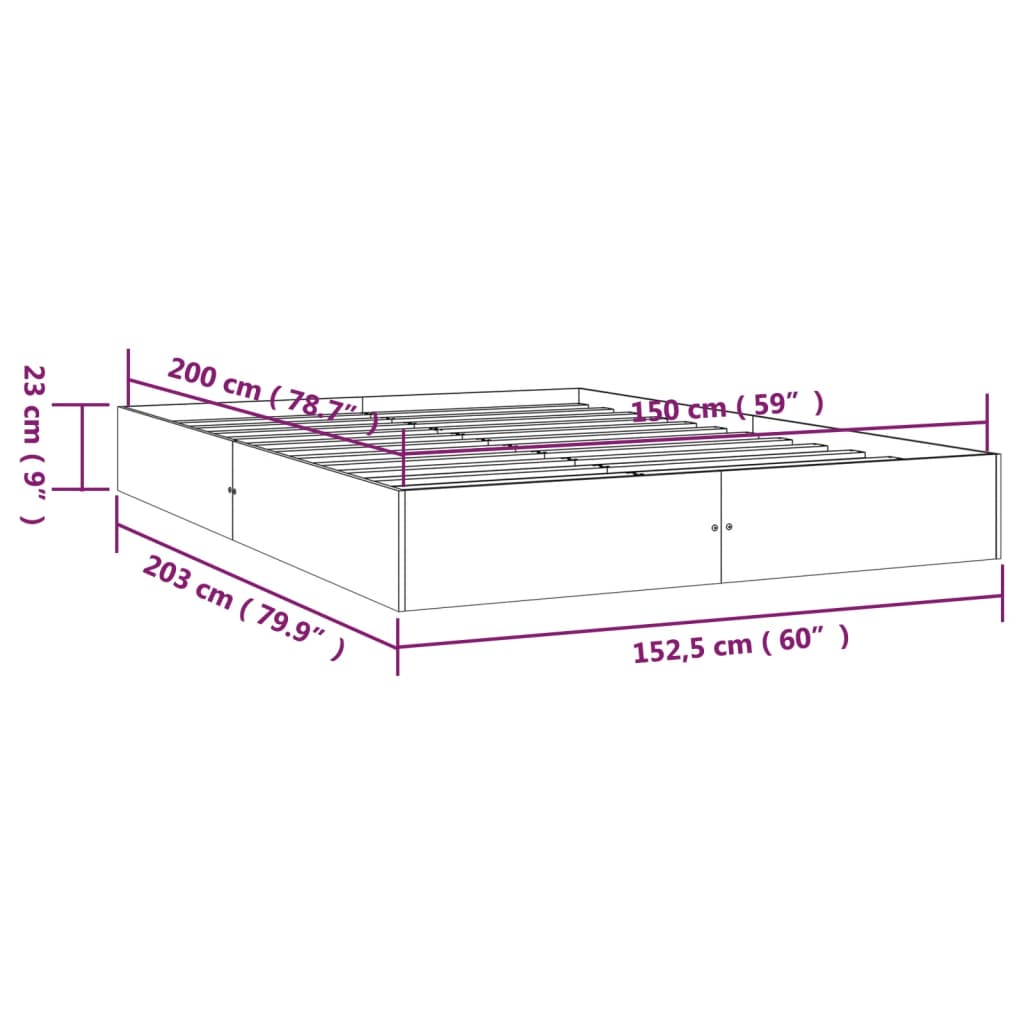 vidaXL Πλαίσιο Κρεβατιού 150 x 200 εκ. Μασίφ Ξύλο King Size