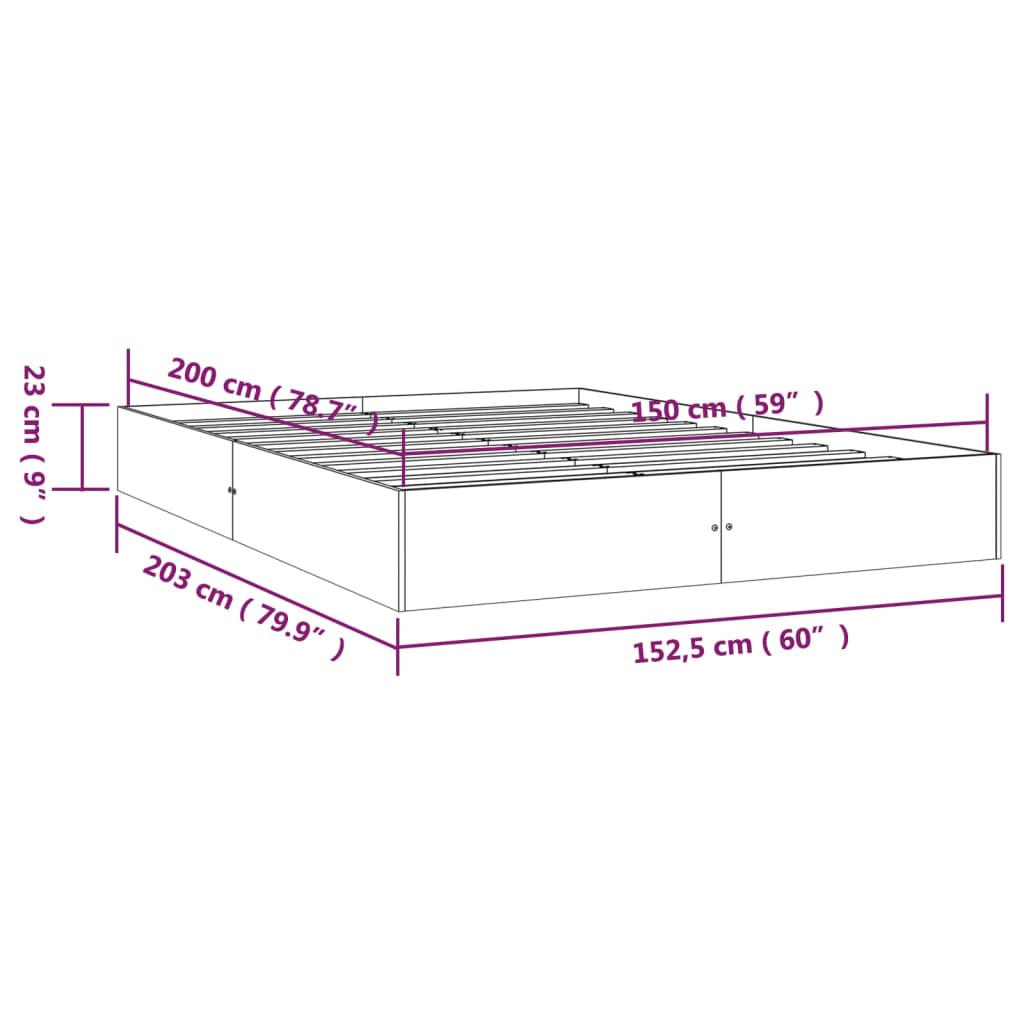 vidaXL Πλαίσιο Κρεβατιού Λευκό 150 x 200 εκ. Μασίφ Ξύλο King Size