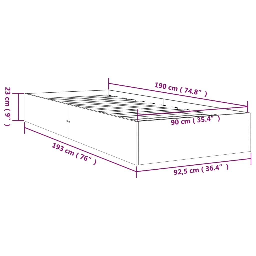 vidaXL Πλαίσιο Κρεβατιού 90 x 190 εκ. από Μασίφ Ξύλο Single
