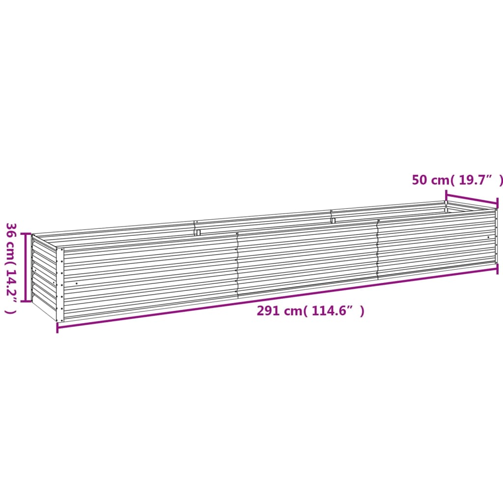 vidaXL Ζαρντινιέρα 291 x 50 x 36 εκ. από Ατσάλι Σκληρυθέν στον Αέρα