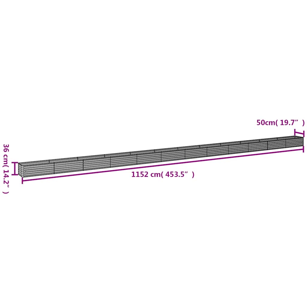 vidaXL Ζαρντινιέρα 1152 x 50 x 36 εκ. από Ατσάλι Σκληρυθέν στον Αέρα