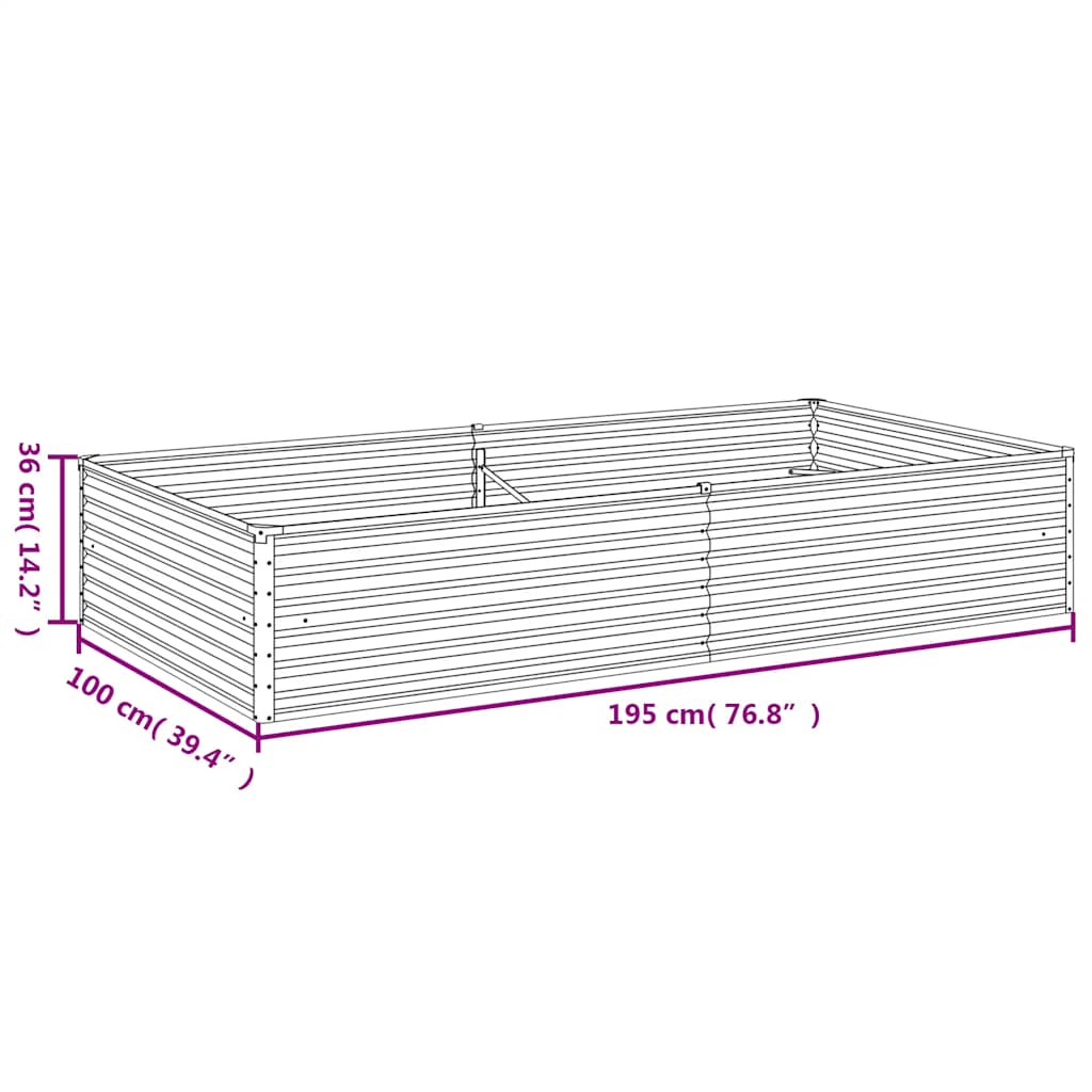 vidaXL Ζαρντινιέρα 195 x 100 x 36 εκ. από Ατσάλι Σκληρυθέν στον Αέρα