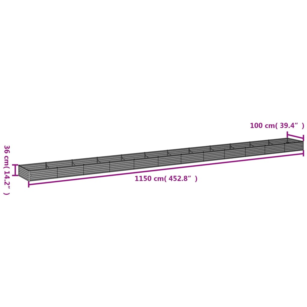 vidaXL Ζαρντινιέρα 1150 x 100 x 36 εκ. από Ατσάλι Σκληρυθέν στον Αέρα