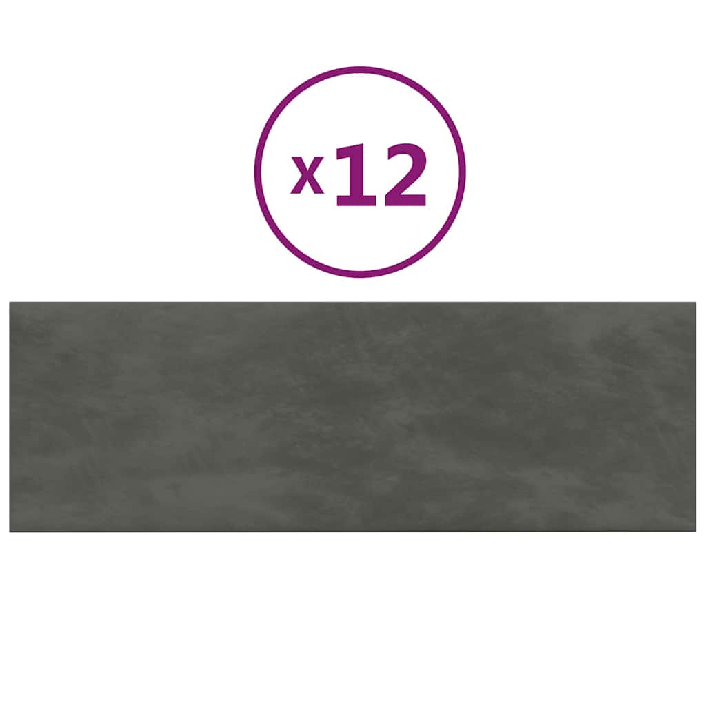 vidaXL Πάνελ Τοίχου 12 τεμ. Σκ. Γκρί 90 x 30 εκ. 3,24 μ² Βελούδο