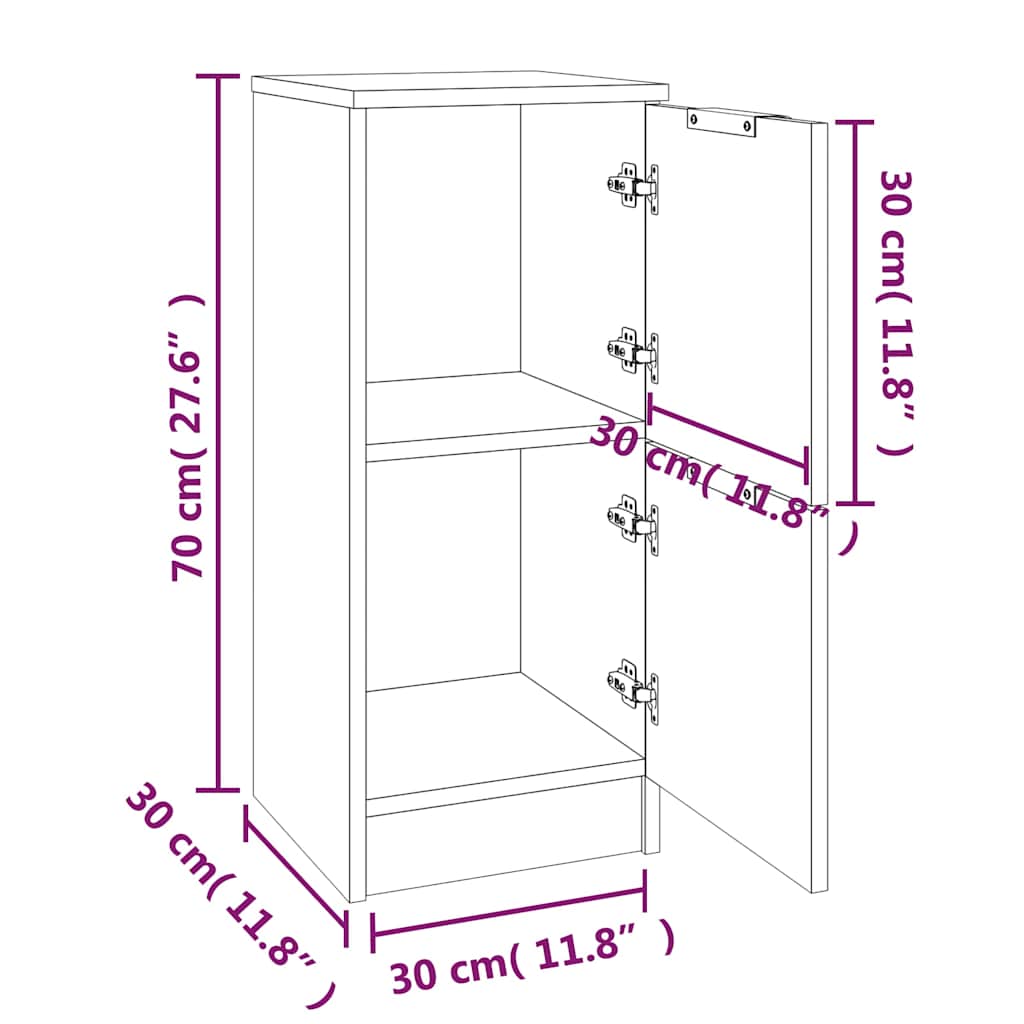 vidaXL Μπουφές Λευκά 30 x 30 x 70 εκ. από Επεξεργασμένο Ξύλο
