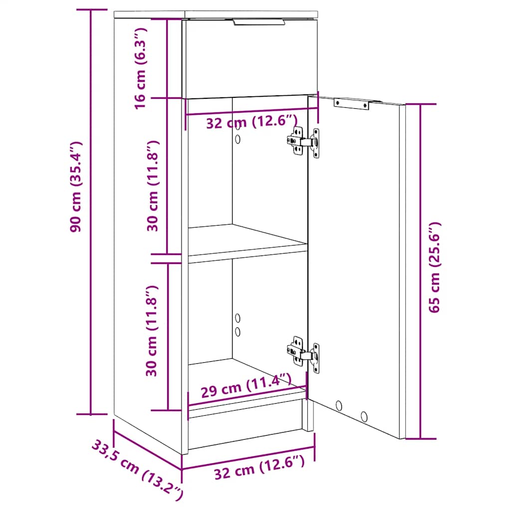 vidaXL Ντουλάπι Μπάνιου Λευκό 32 x 34 x 90 εκ. Επεξεργασμένο Ξύλο