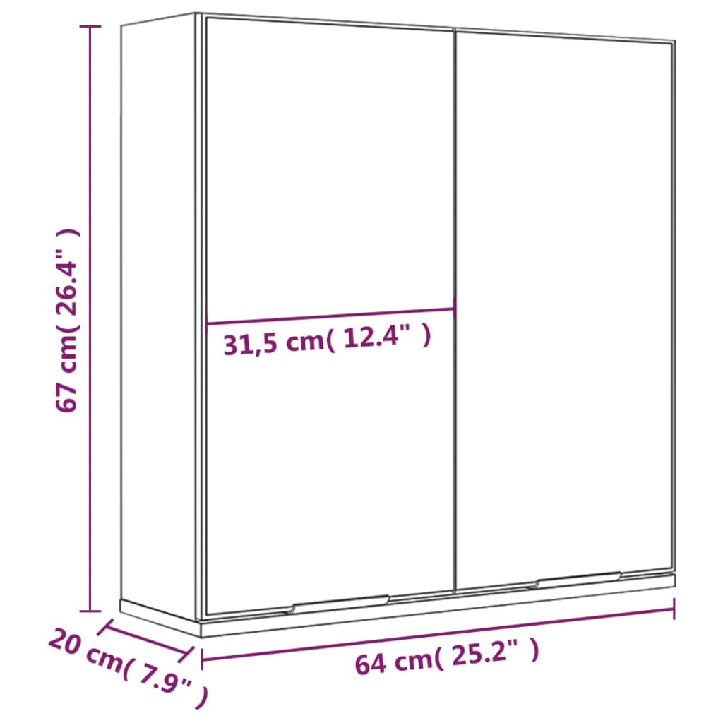 vidaXL Ντουλάπα Καθρέφτη Μπάνιου Λευκή 64 x 20 x 67 εκ.