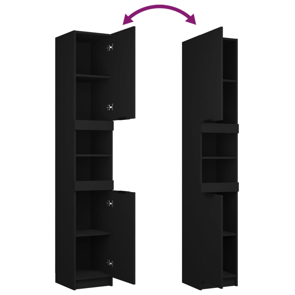 vidaXL Ντουλάπι Μπάνιου Μαύρο 32 x 34 x 188,5 εκ. Επεξεργασμένο Ξύλο