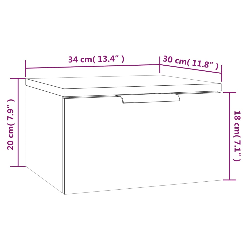 vidaXL Κομοδίνο Επιτοίχιο Λευκό 34 x 30 x 20 εκ.