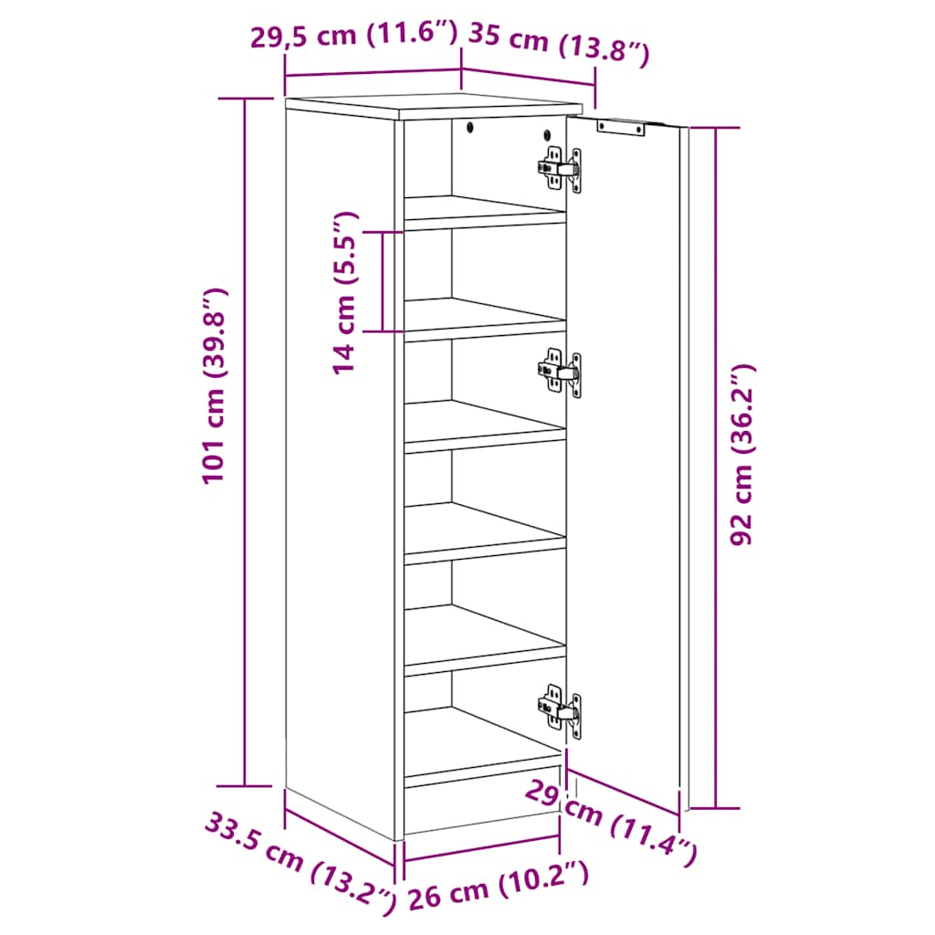 vidaXL Παπουτσοθήκη Γκρι Σκυροδέματος 30x35x100 εκ. Επεξεργασμένο Ξύλο